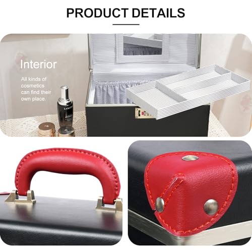 urecity Portable Retro Leather Makeup Train Case Cosmetic Organizer Case Leather Storage Box with Combination Lock (12.5", Red Crocodile)