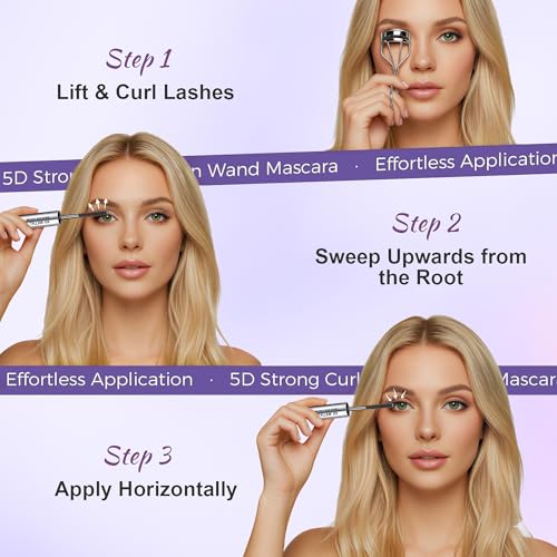 Iron Wand Mascara, 5D Curling Eyelash Iron Mascara with Washable Metal Wands, Waterproof Mascaras Black Volume and Length, Separating Mascara Volume, Long-lasting Smudge Proof Mascaras, Clump-Free (1)