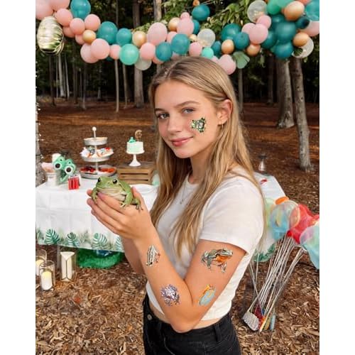 Frog Temporary Tattoos, 188 PCS 20 Sheets, Hypoallergenic, Hyper-Realistic Design, Frog Party Tattoos Stickers Themed Gifts for Leap Frogs Enthusiasts
