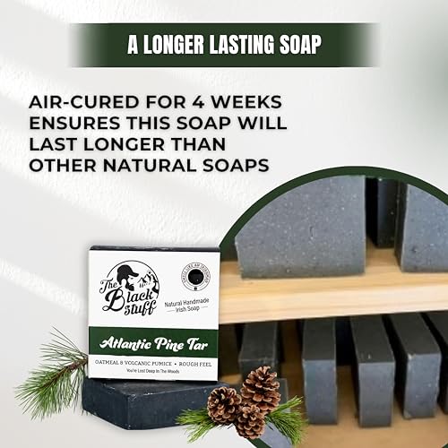 The Black Stuff All Natural Bar Soap for Men Handmade Cold Process Soaps with Organic Ingredients and Essential Oils - Mens Soap for Daily Use, Atlantic Pine Tar (5 Packs)