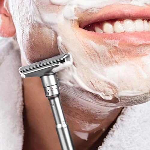 Happyyami Manual Razor Holder Adjustable Double-Sided Men Shaving Face Razor with Blades Lightweight Travel Shaving Machine for Precise Beard Grooming