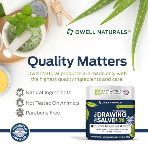 Owell naturals Chickweed Drawing Salve with Aloe Vera for boils, Cyst, Splinters, Poison Ivy/Oak, Skin Disorder, Irritations, Burns, Minor Cuts, Dry Skin, Itching