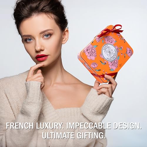 La Chatelaine Hand Cream Trio Tin, Gifts for Mom, Natural Hand Lotion Gift Set, Made in France 20% Organic Shea Butter (Gardenia, Cinnamon Orange, Passion Fruit or Orange, Oud Rose) 3 x 1 fl. oz