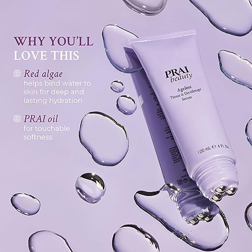 PRAI Beauty Ageless Throat & Decolletage Serum for Instantly Ageless Neck | Neck Firming and Tightening Serum | Anti-Aging Serum that Shields Skin from Damage and Improves Skin Tone + Colour | 4 Oz