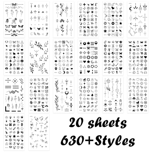 630 PCS Small Finger Temporary Tattoo Adult Realistic Tiny Fake Tattoos For Women Bulk Mini Cute Black Long Lasting Temp Tattoos Stickers For Hand