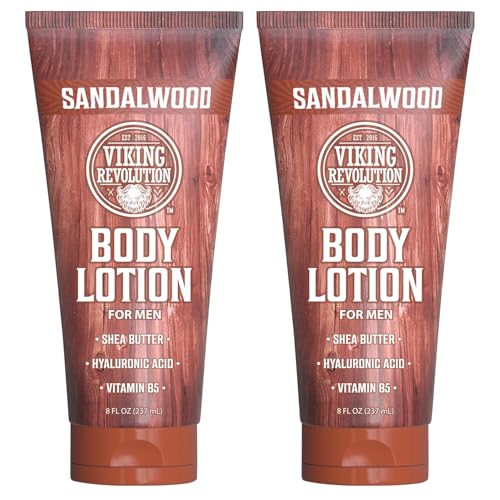 Viking Revolution Sandalwood Body Lotion for Men ? Mens Lotion for Dry Skin with Shea Butter, Hyaluronic Acid and Vitamin B5 ? Nourishing Mens Body Lotion for Hydrated and Smooth Skin (8oz, 2 Pack)