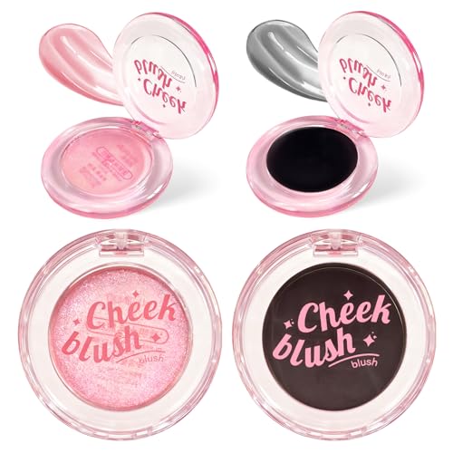 2 Pcs Gradient Blush for Cheeks - cream blush, Luxuriously Creamy & Blendable Color,Long-Lasting & Buildable Cheek Makeup in Crystal Clear Case for Natural Flush