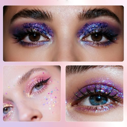 Body Glitter Face Glitter, 12 Colors of Chunky Glitter Gel Holographic for Women, Suitable for Body/Face/Hair/Eyes, Carnival Party