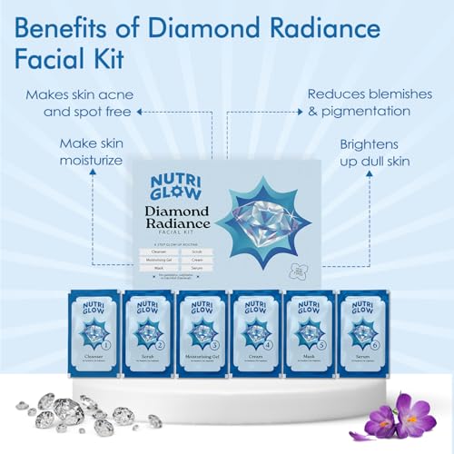 NutriGlow NATURAL'S Advanced Pro Formula Diamond Radiance Facial Kit For Make Skin Acne & Spot Free,Brightens Up Dull Skin, 60gm