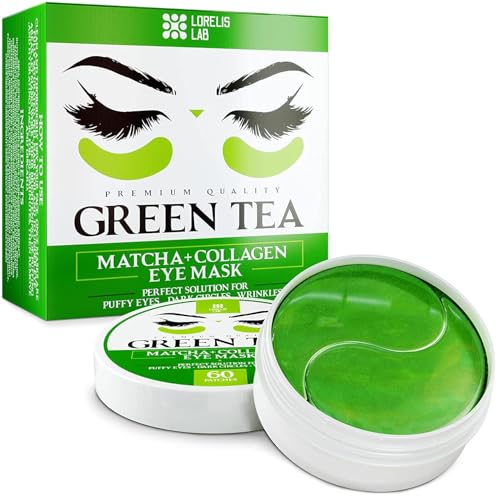 Green Tea Under Eye Patches 60 Pads - Matcha Under Eye Mask for Reducing Puffiness, Dark Circles, Wrinkles, Dull Skin, Fine Liners - Moisturizing Gel Pads with Hydrolized Collagen - All Skin Types