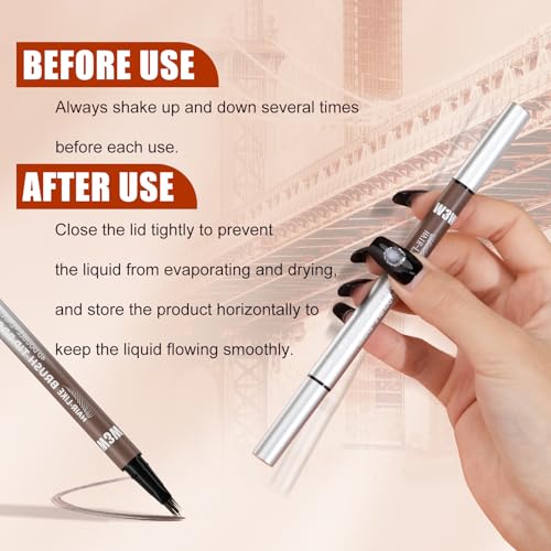DUDUDU Eyebrow Pen for Women - Dual-Ended Microblading Pen with Multi-Prong Tip & Brow Brush, Waterproof, Creates Realistic 4D Hair-Like Strokes, Long-Lasting Light Brown