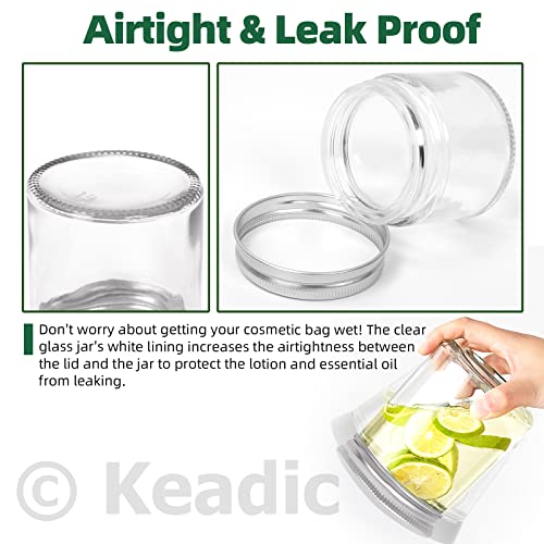 Keadic 15 Pcs 60ml/2oz Glass Jars with Lids Assortment Set, Mini Round Airtight Canning Sample Jars with Silver Lids, Tiny Makeup Containers Empty Cosmetic Containers for Lotions Powders Liquid Creams