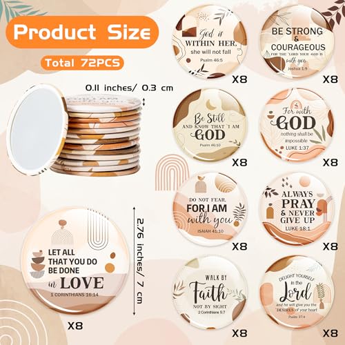 Y1tvei Bible Verse Compact Mirrors - 72Pcs Boho Christian Gifts Bulk Bible Verse Mini Compact Mirrors Inspirational Small Portable Round Pocket Makeup Mirror for Purse Church Party Favors for Women