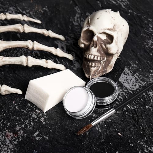 Black and White Face Paint Skeleton Makeup Kit Halloween Character Set for Kids Adults, Safe Non-Toxic Skull/Ghoul Face Painting Kit for Stage, Costume Parties, Dress Up Cosplay & Special FX Make-Up