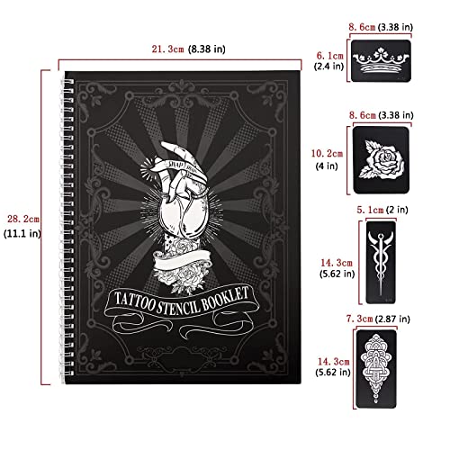 20 Sheets Glitter Tattoo Kit, 467 Pcs Henna Tattoo Stencils Airbrush Temporary Tattoos Templates for Girls and Boys Body Art, Suitable as Gift for Family/Friends (Black)