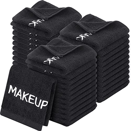 Riakrum 50 Pcs Makeup Washcloths Cotton Makeup Remover Towels Cosmetic Face Towel Absorbent Soft Facial Towels for Women Girls Face Cleansing Skin Care Gifts, 9.8 x 9.8 Inch (Black)