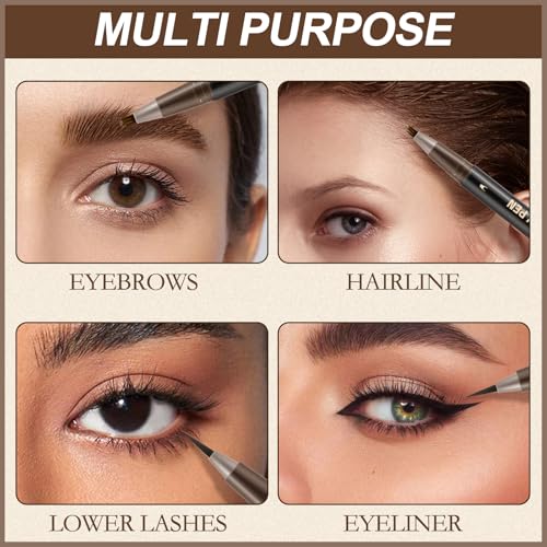 Boobeen 3pcs Waterproof Eyebrow Pen£¬Dual-Ended Eyeliner Microblading Eyebrow Pencil for Women£¬Long Lasting Hair-Like Brow Pen with Brow Brush£¬Dark Brown