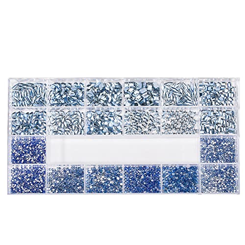 Nail Rhinestones - 4300pcs Light Blue Crystals, Multiple Shape Gems, Flat Back Rhinestones, with Kit and Glue Gel, for Nail Art Decoration