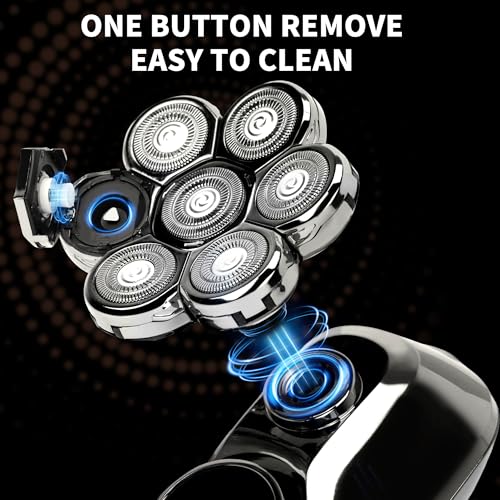 5-in-1 Electric Head Shaver for Bald Men in Gunmetal with LED Display, IPX7 Waterproof Grooming Kit, Turbo Speed Rotary Razor with Precision Blades for Wet & Dry Use