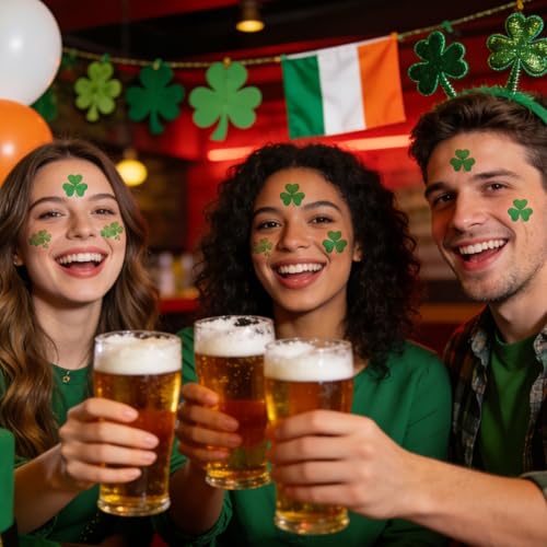 St. Patrick's Day Shamrock Temporary Tattoos & Face Stickers, Waterproof Saint Patrick's Day Clover Tattoos Art Make up Deco Irish Party Favors