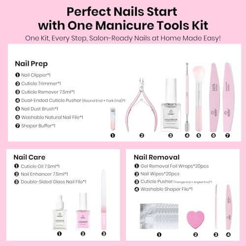 Beetles Gel Polish Remover Kit Nail Care Kit Nail Prep Set Cuticle Oil Cuticle Remover Nails Strengthener 14pcs Manicure Tools Glass Files Removal Foil Wraps Cuticles Trimmer Pushers Gift for Women