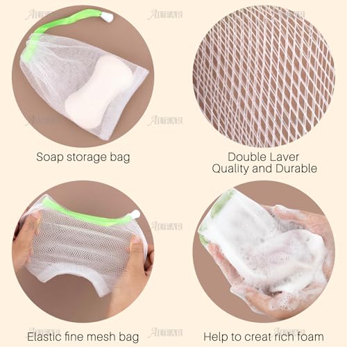 AUEAR, 20 Pack Handmade Soap Exfoliating Mesh Pouch Saver Bag Double Layer Bubble Foam Net Drawstring Holder (Assorted Colors)