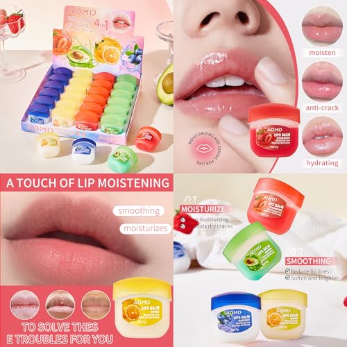 9 PCS Bee Lip Balm Honey Pot, Strawberry Watermelon Cherry Coconut Peach Mint Grape Vanilla, Honey Lip Balm Bulk with Stick, Lip Mask Overnight Hydrating for Dry and Crack