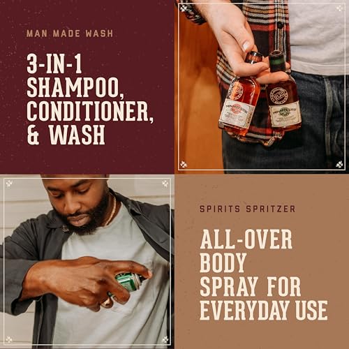 18.21 Man Made Original 3-in-1 Body Wash and Spirit Spritzer 2-Set Bundle, All Hair & Skin Types for Men, Strengthens and Moisturizes in a Manly Aroma