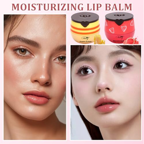 3 Pcs Bee Balm,Honey Strawberry Watermelon Bee Lip Balm Honey Pot,Moisturizing Lip Mask Overnight,Hydrate Repair Prevent Dry Cracked Lip Care (Honey+Strawberry+Watermelon)