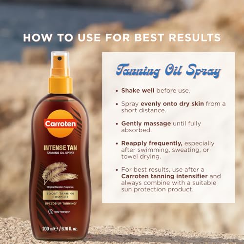 Carroten Intensive Tanning Oil Spray | Browning Tan Accelerator | Vitamin E and Carrot & Coconut Oils | Water-Resistant, Silky Hydration | Coconut Fragrance | Made in Greece | 6.7 oz