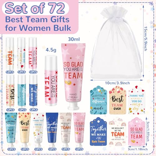 72set/288pcs Best Team Ever Gifts Team Appreciation Thank You Gifts for Coworkers Women Employee Appreciation Gift Party Favors Basket Stuffers Items Travel Hand Lotion and Lip Balm Set