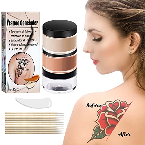 Tattoo Cover Up Makeup, Invisible & Natural Skin Concealer Set, Waterproof Makeup Cover Cream for Tattoo, Scars, Vitiligo and Dark Spots, Use on Body (2¡¿0.7 ounce)