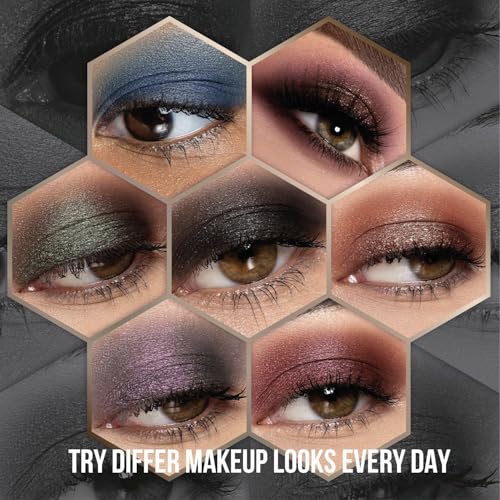Black Smokey Eyeshadow Palette, Midnight Masquerade 21 Colors ? Spectrum of Black Matte Shimmer Glitter Eye Shadow for Halloween Goth Makeup, Highly Pigmented, Talc Free