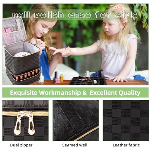 Nail Polish Organizer Bag with Handles - Holds 30 Bottles (15ml - 0.5 fl.oz)£¬Travel Case Portable Storage Bag for Manicure Set (Checkered Black)