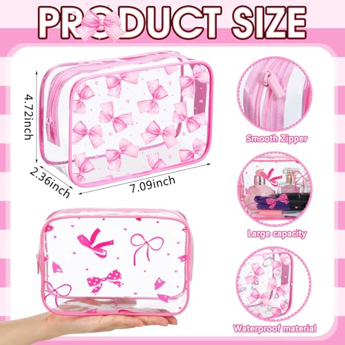 Kacctyen 8 Pcs Coquette Bow Makeup Bags Pink Clear PVC Skincare Cosmetic Bags Waterproof Travel Toiletry Zipper Pouch for Women Girls Coquette Bachelorette Party Favors