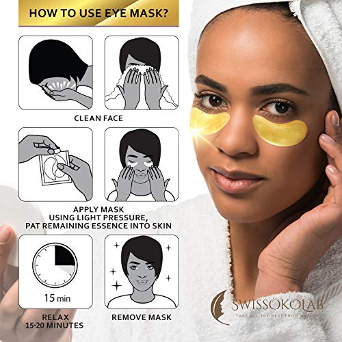 SWISS?KOLAB Under Eye Patches For Puffy Eyes 24k Gold Eye Mask Dark Circles And Puffiness Collagen Eye Gel Pads Moisturizing & Reducing Wrinkles Anti-Aging Hyaluronic Acid (Revitalising)