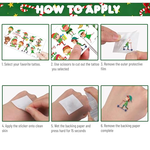 96PCS Elf Chritsmas Temporary Tattoos Winter Themed Birthday Party Decorations Supplies Favors Merry Xmas Snowflake Snowman Tattoo Stickers Gifts For Boys Girls Kids School Prizes Carnival Holiday