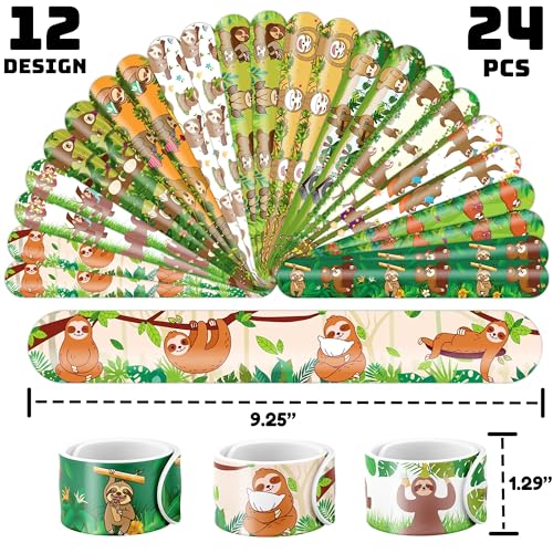 48 PCS Sloth Party Set: 24 PCS Temporary Tattoos & 24 PCS Slap Bracelets - Themed Gifts for Kids, Girls, Boys - Perfect for Birthday Parties, Baby Showers, Classroom Rewards, Party Decorations