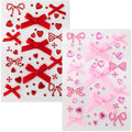 2 Sheets Bow Heart Face Gems Stickers, Bling Self-Adhesive Face Jewels for Women, Mini Rhinestones Makeup Stickers for Wedding Dating Festivals Paties- Pink