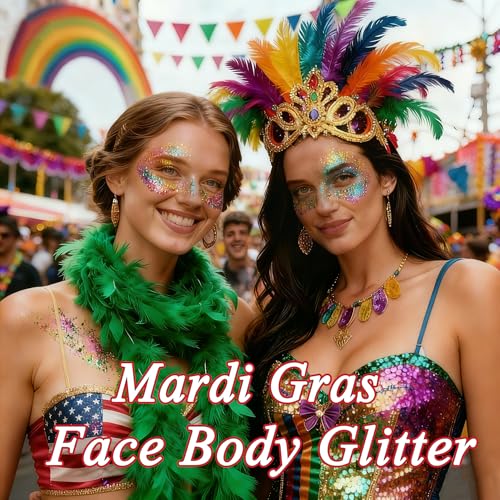 AROIC Body Glitter Stick - 6 Pack Mardi Gras Face & Hair Glitter with Chunky Sequins, Waterproof Sparkling Face Paint with Fruit Scent for Women Singer Festival Makeup Concert Party Rave Accessories