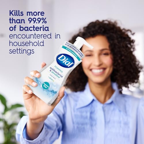 Dial Antibacterial Defense Foaming Hand Soap + Aloe, Fragrance Free, 7.5 Fl Oz (Pack of 6), Dermatologist-Tested Hand Wash, Gentle on Skin