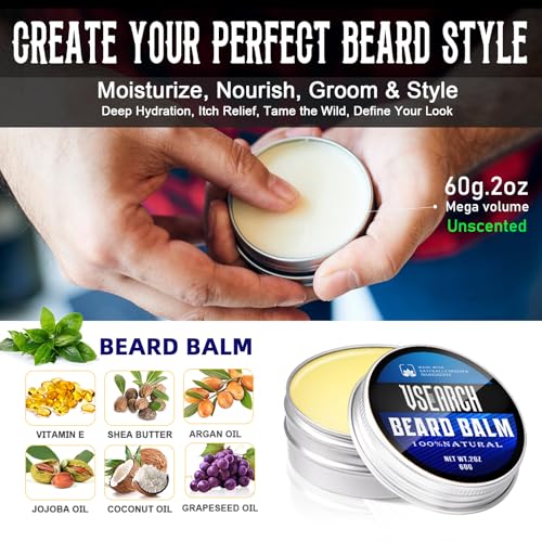 Heated Beard Straightener Brush for Men, 5 Temp Settings, Anti-Scald Safety, Grooming Kit with Comb, Beard Balm & Oil, for Coarse Thick Curly Beards, Gifts for Father's Day Birthday