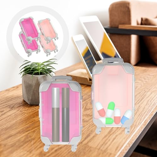 4pcs Simulation Suitcase Makeup Box, Portable False Eyelashes Storage Box, Travel Makeup Carrying Case, Pink & Rose Red, 6.49 x 3.34 x 1.96 Inch