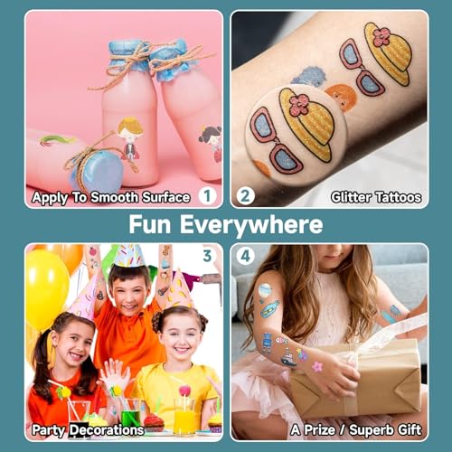 EMOME 204 Sheets Glitter Tattoos for Kids, Individually Wrapped Temporary Tattoos for Girls and Boys, Fake Tattoo Stickers for Birthday Party Favors Supplies, Christmas Stocking Stuffers for Kids