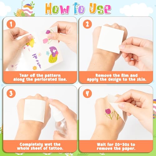 ANGOLIO 144Pcs Easter Doodles Temporary for Kids, Bible Easter Tattoos Stickers Easter Bunny Temporary Tattoos, Christian Religious Easter Cross Waterproof Body Stickers Party Favors