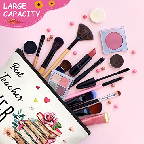 Capoda 24 Pcs Teacher Appreciation Gifts Bulk Makeup Cosmetic Bags Survival Kit Bags with Zipper Funny Pencil Pouch for Graduation Birthday Christmas(Flower)