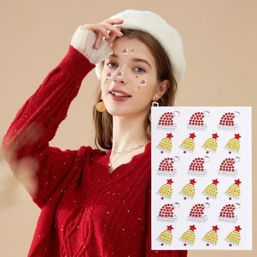 3Pack Christmas Face Rhinestone Sticker Self Adhesive Gems Stick on Christmas Tree Santa Face Jewels Tattoo Stickers Crystal for Body Nails Crafts Makeup Winter Holiday Xmas Decoration
