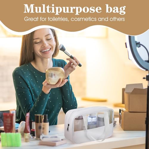 9 Pcs Translucent Make up Bag Toiletry Organizer for Women Men Waterproof Portable Cosmetic Travel Bag with Hanging Handles Travel Storage Carry Pouch, 10.2 x 6.3 x 2.8 Inches (White)