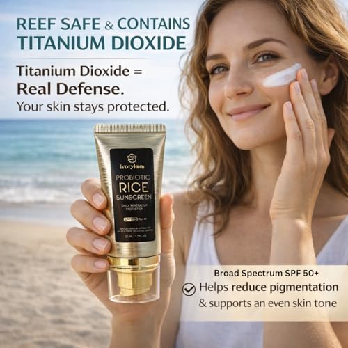 ivoryloom SPF 50 PA++++ Mineral Sunscreen | Fast Absorbing Hydration with Rice Ferment, Niacinamide, Hyaluronic Acid, Titanium Dioxide | Broad Spectrum | No White Cast | Reef Safe | 1.7 OZ