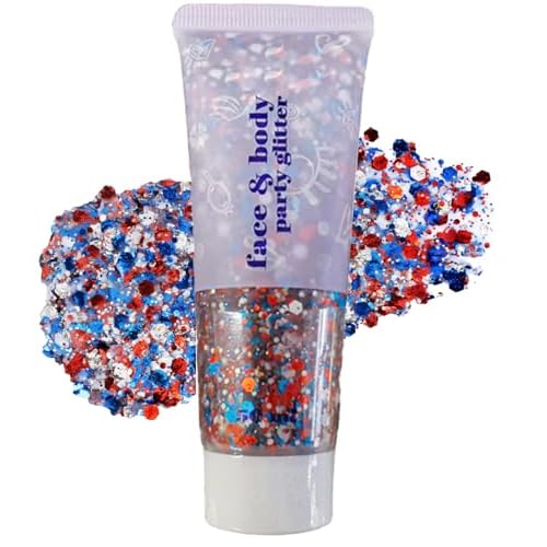 Patriotic Red White and Blue Body Glitter Stick,4th of July Accessories,Sparkling Face Hair Glitter for Fourth of July Outfit Women Kids,American Pride USA Flag Makeup for Independence Day